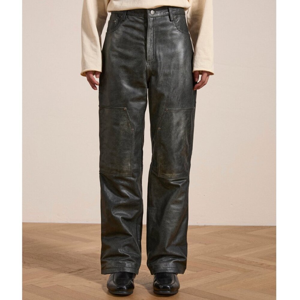 NEW FOUND Distressed Genuine Leather Carpenter Pants SZ 36